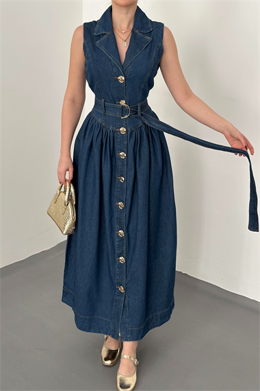 Mavi Uzun Kot Elbise