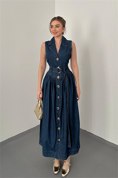 Mavi Uzun Kot Elbise