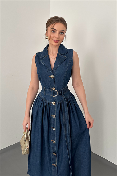 Mavi Uzun Kot Elbise