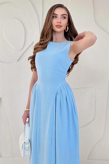 Mavi Midi Boy Basic Keten Elbise