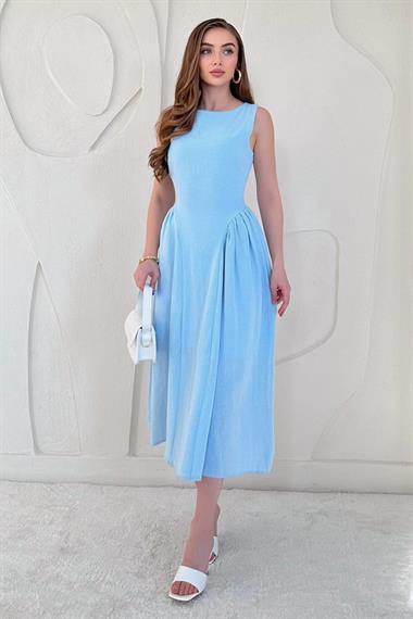 Mavi Midi Boy Basic Keten Elbise