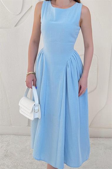 Mavi Midi Boy Basic Keten Elbise