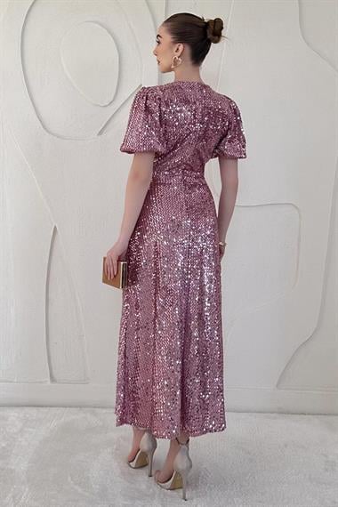 Pudra Midi Boy Pul Payet Elbise