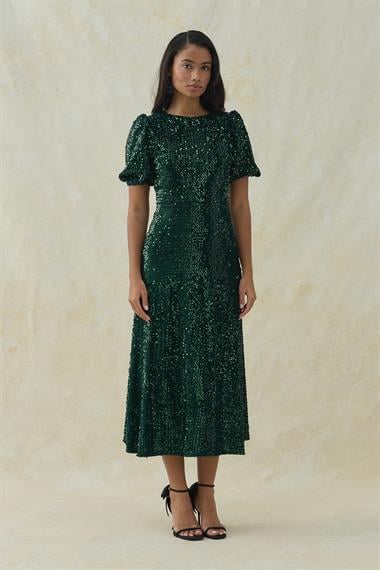 Zümrüt Midi Boy Pul Payet Elbise