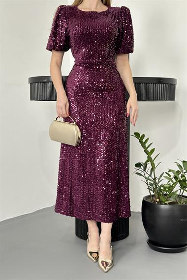 Mor Midi Boy Pul Payet Elbise