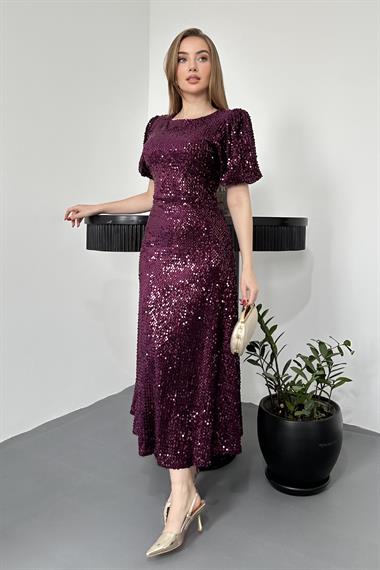 Mor Midi Boy Pul Payet Elbise