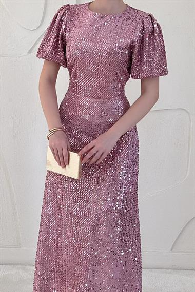 Pudra Midi Boy Pul Payet Elbise