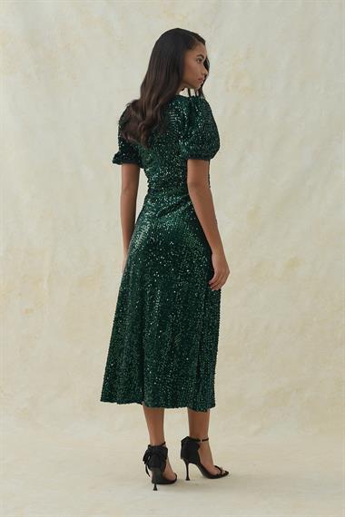 Zümrüt Midi Boy Pul Payet Elbise