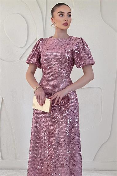 Pudra Midi Boy Pul Payet Elbise