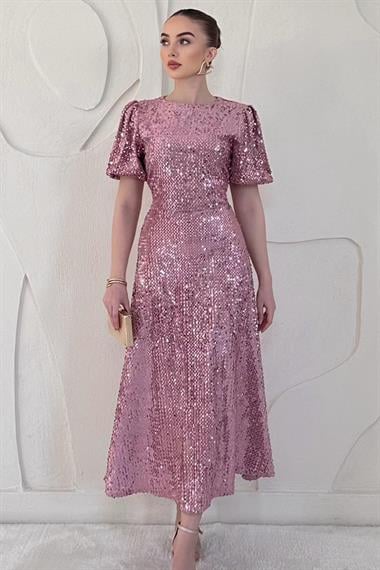 Pudra Midi Boy Pul Payet Elbise