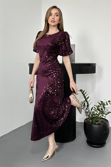 Mor Midi Boy Pul Payet Elbise