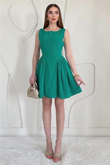 Mini Boy Büzgülü Keten Elbise