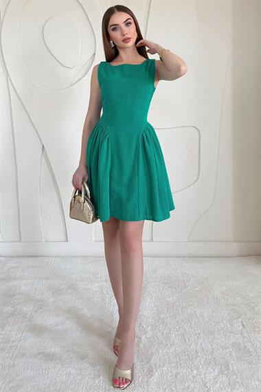 Mini Boy Büzgülü Keten Elbise