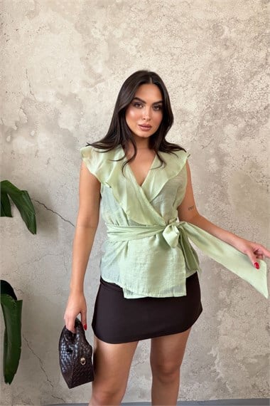 Mint Belden Bağlamalı Bluz