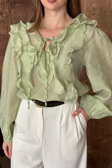 Mint Fırfırlı Bluz