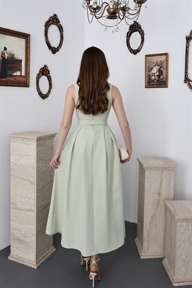 Mint Halter Yaka Kloş Elbise