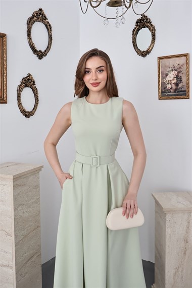 Mint Halter Yaka Kloş Elbise