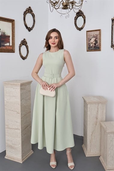 Mint Halter Yaka Kloş Elbise