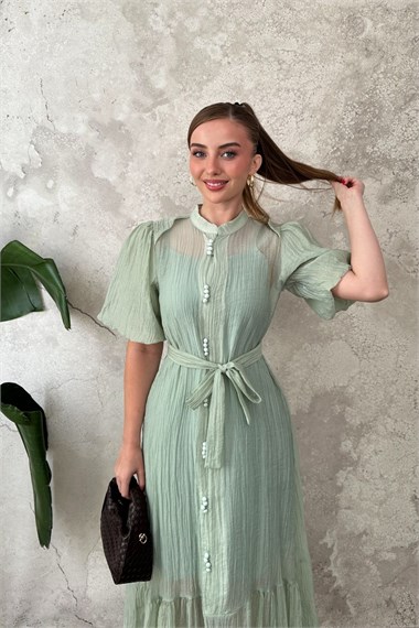 Mint Transparan İç Astarlı Elbise