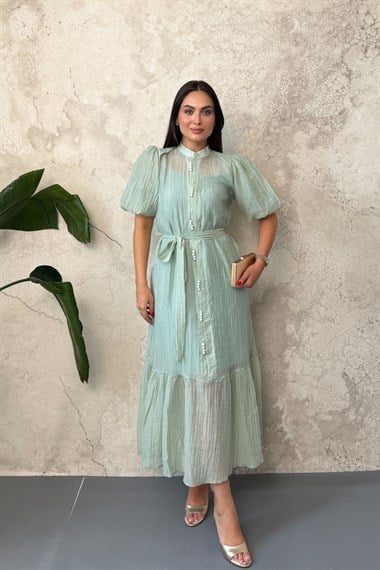 Mint Transparan İç Astarlı Elbise