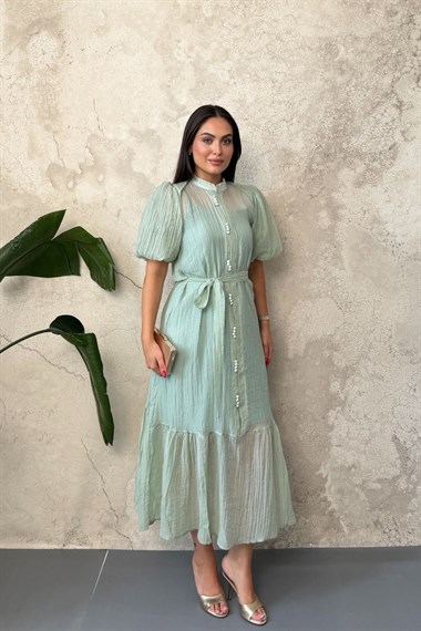Mint Transparan İç Astarlı Elbise