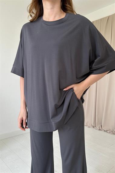 Füme Modal Bluz ve Pantolon Takım