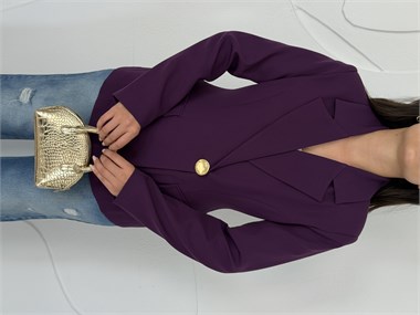 Mor Gold Düğme Detaylı Belden Oturtmalı Blazer Ceket