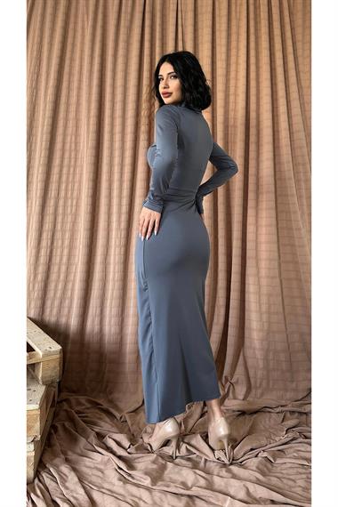 Gri Ön Ek Parça Detaylı Elbise