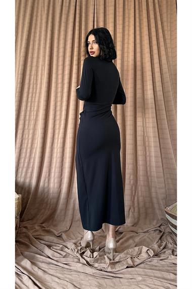 Siyah Ön Ek Parça Detaylı Elbise