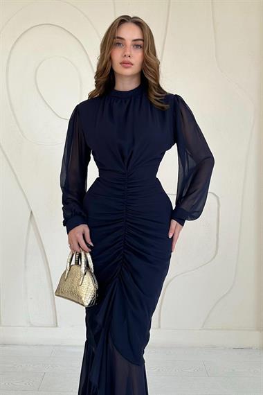 Önü Büzgülü Şifon Elbise