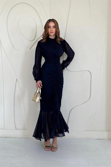 Önü Büzgülü Şifon Elbise