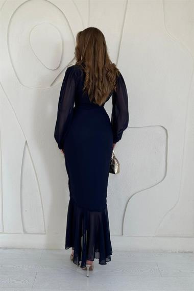 Önü Büzgülü Şifon Elbise