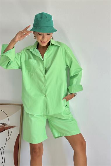 Yeşil Önü Cepli Gömlek ve Şort Takım