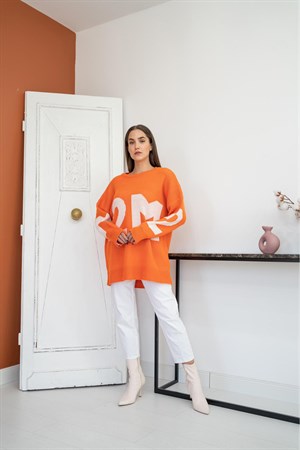 Turuncu Önü Yazılı Kazak