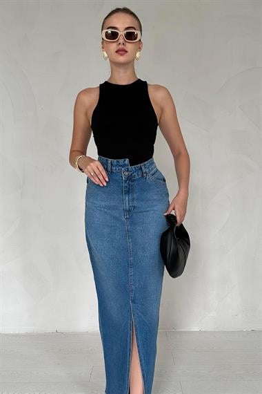 Önü Yırtmaçlı Yüksek Bel Etek