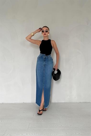 Önü Yırtmaçlı Yüksek Bel Etek