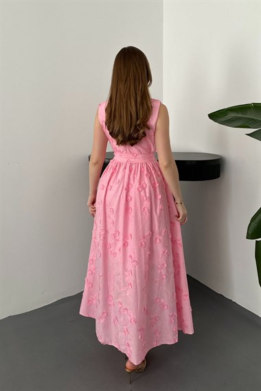 Pembe 3d Brode Detaylı Elbise