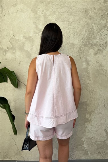 Pembe Boyamalı Dikiş Detaylı Takım