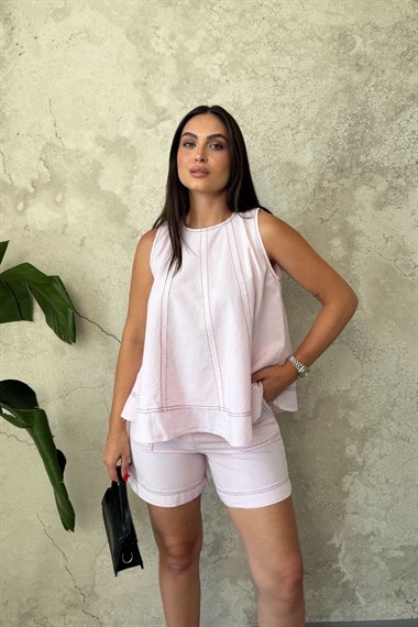 Pembe Boyamalı Dikiş Detaylı Takım