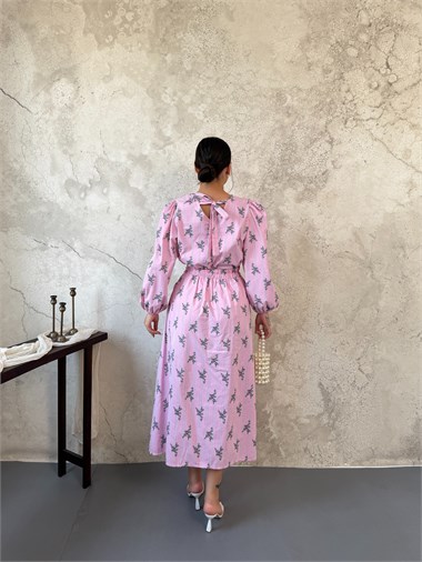 Pembe Çizgili Çiçekli Bluz Etek Takım