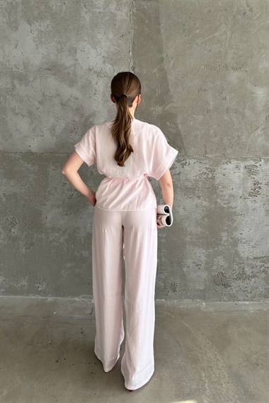 Pembe Gold Düğme Detaylı İkili Modal Takım