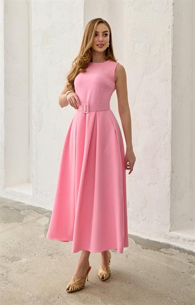 Pembe Halter Yaka Kloş Elbise