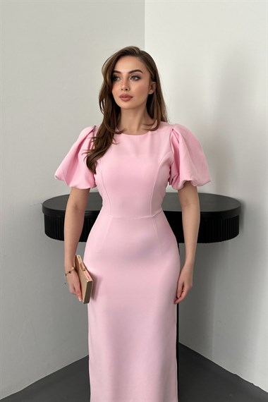 Pembe Kolları Balon Elbise