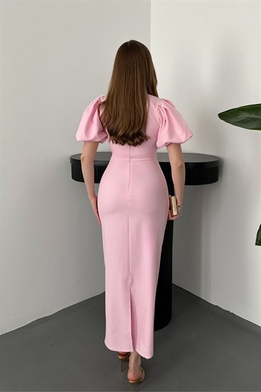 Pembe Kolları Balon Elbise
