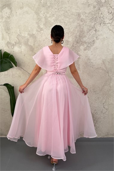 Pembe Lavin Organze Elbise