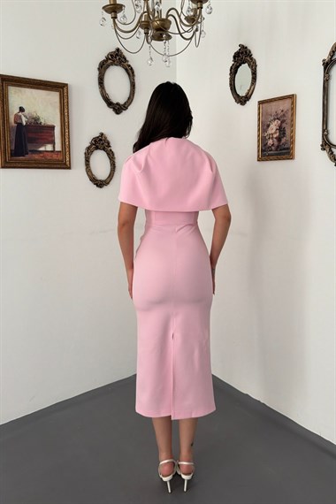 Pembe PELERİN DETAYLI ELBİSE