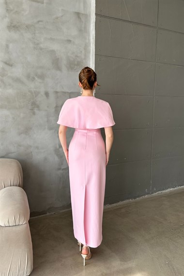 Pembe Pelerinli Straplez Elbise