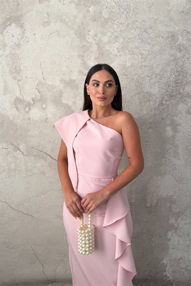 Pembe Volan Parçalı elbise