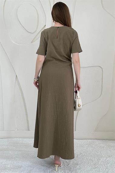 Haki Pileli Bisiklet Yaka Elbise