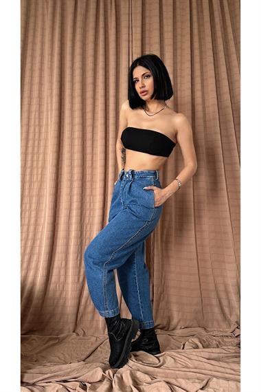 Mavi Pileli Jeans Pantolon